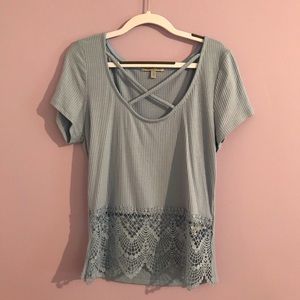 Short Sleeve Top with Lace Bottom